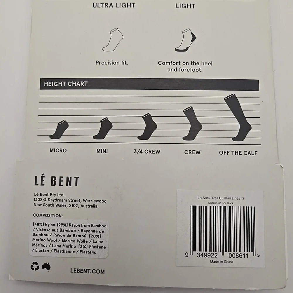 Le Bent SMALL Ultra Light Mini 2-Pack Performance Bike Merino Blend Zero‎ Cusion